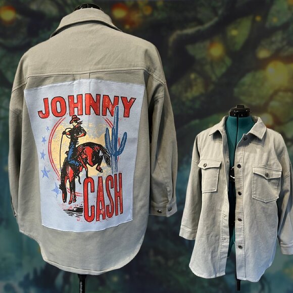 Upcycled Johnny Cash Western Utility Jacket | Oversized Shacket sz M - Picture 1 of 4